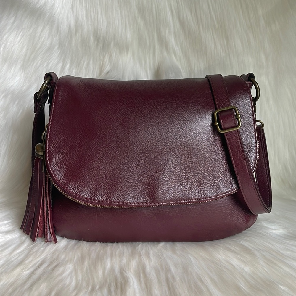Vera Pelle Burgundy Leather Flap Crossbody
